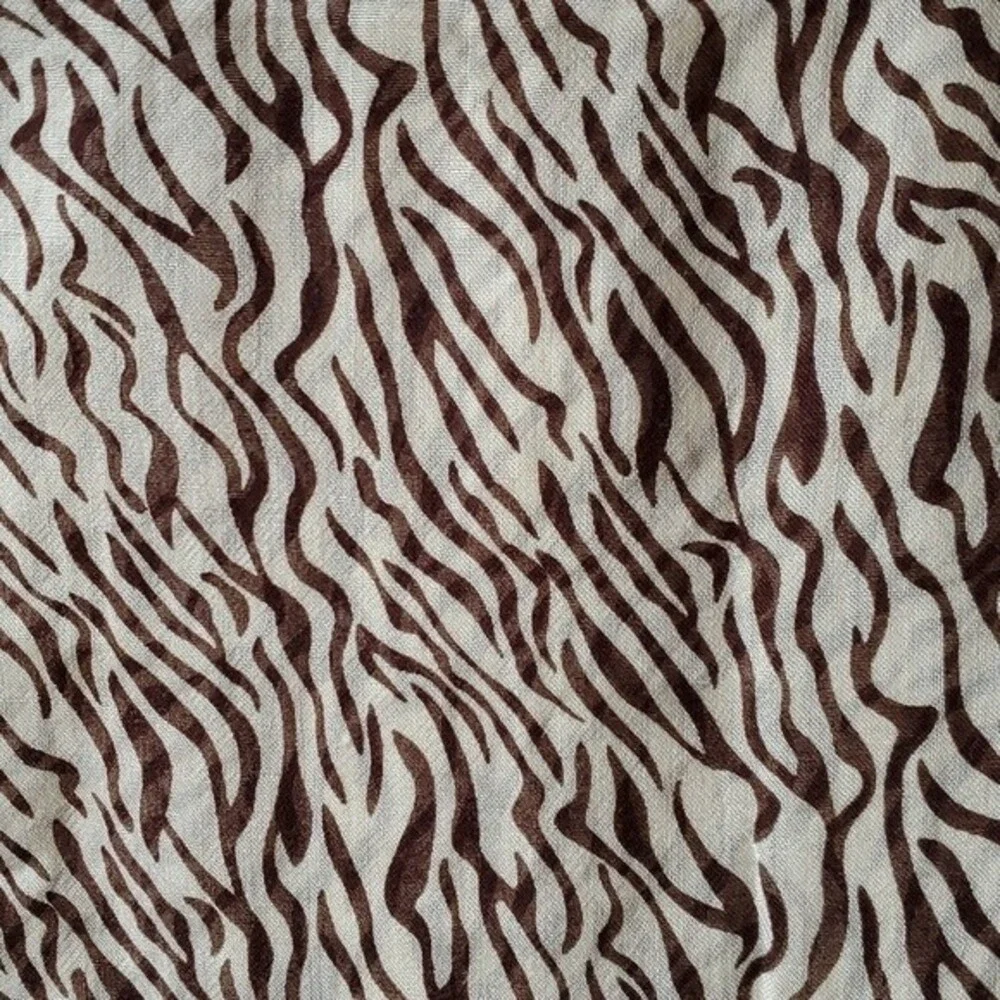 LOOK BY M SILK COTTON ANIMAL PRINT ZEBRA SCARF WRAP FRINGE BROWN CREAM